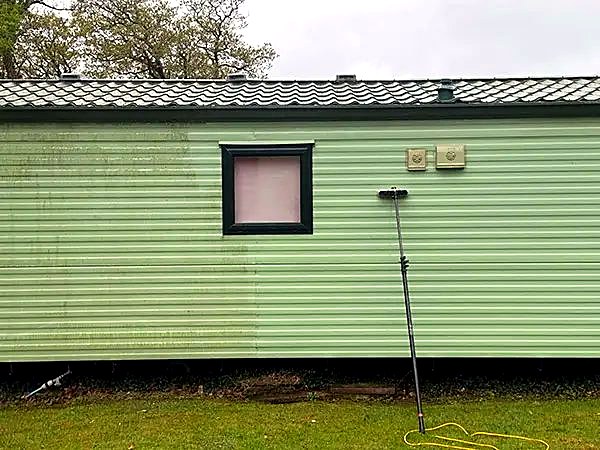 Clean static caravan exterior after soft wash