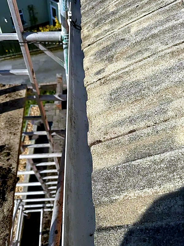 Gutter and fascia being cleaned from a ladder
